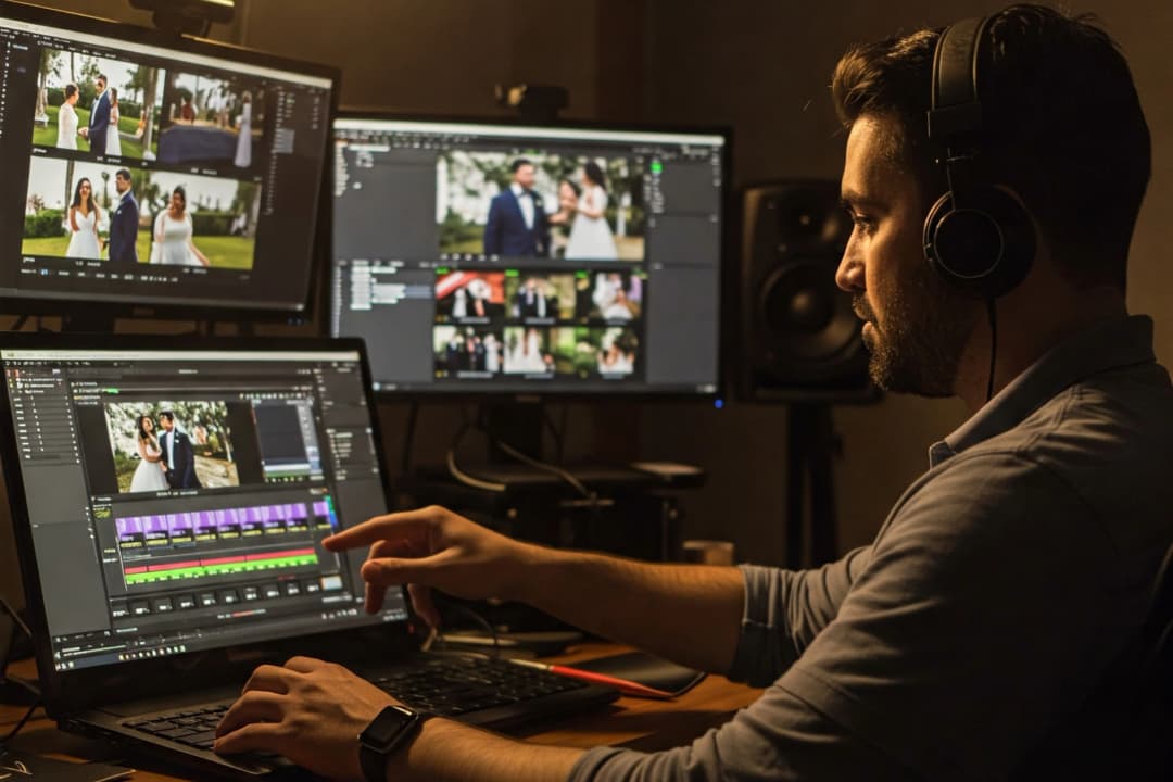 Person working on laptop in modern office